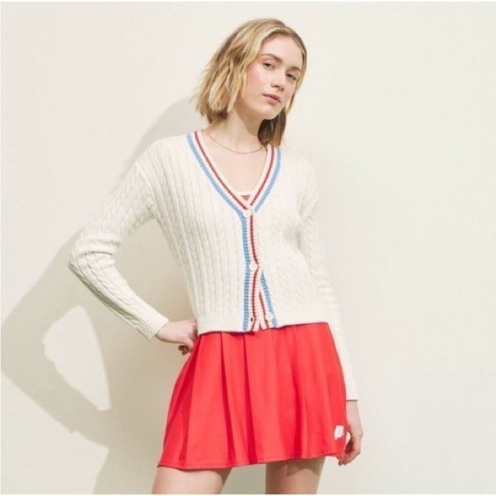 Prince Pickleball Womens Cable Knit Cardigan Preppy Academia Y2K - White, Size M
